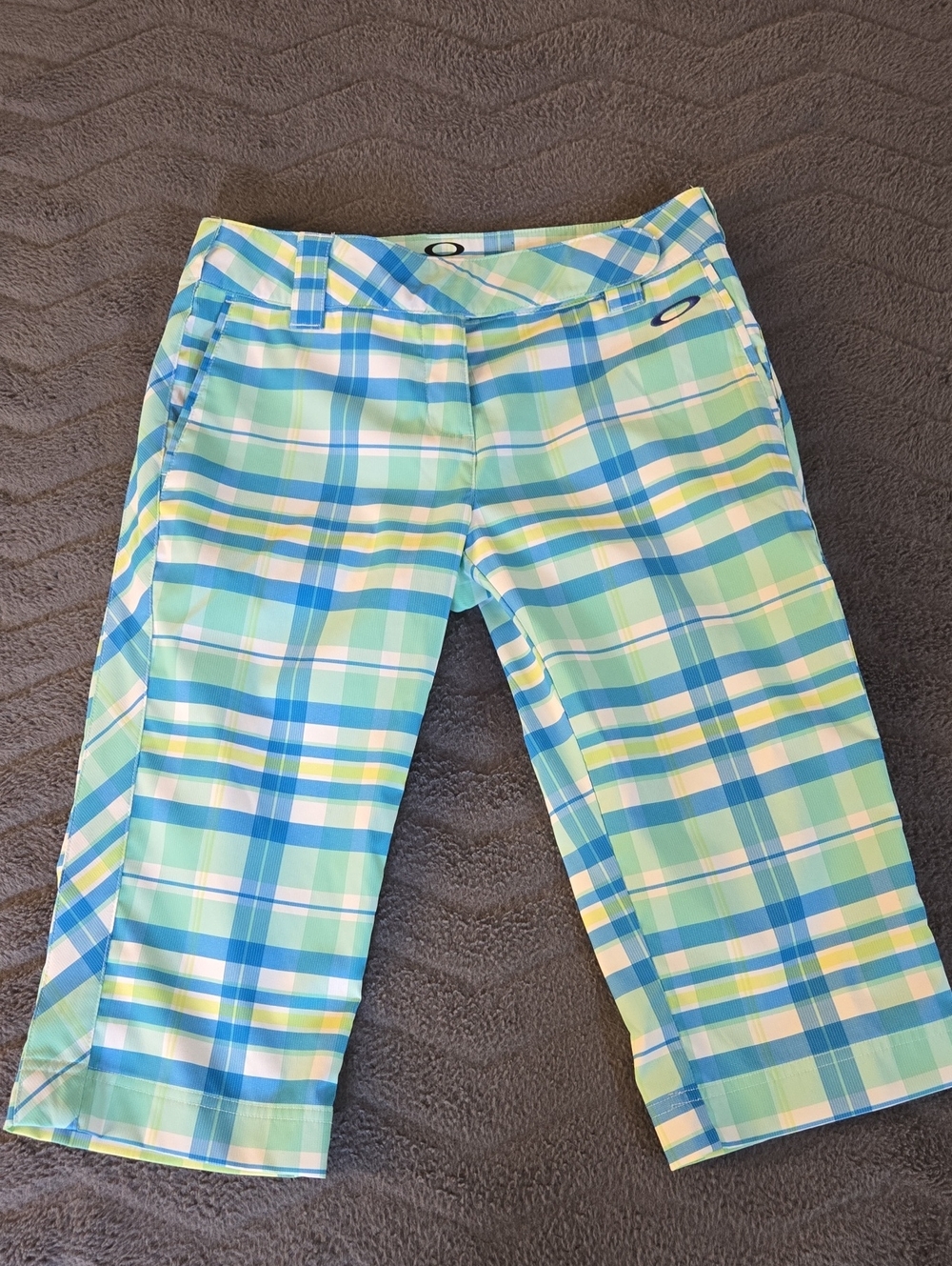 Oakley Plaid Capri Golf Pants - Aqua, Blue, Yellow, White